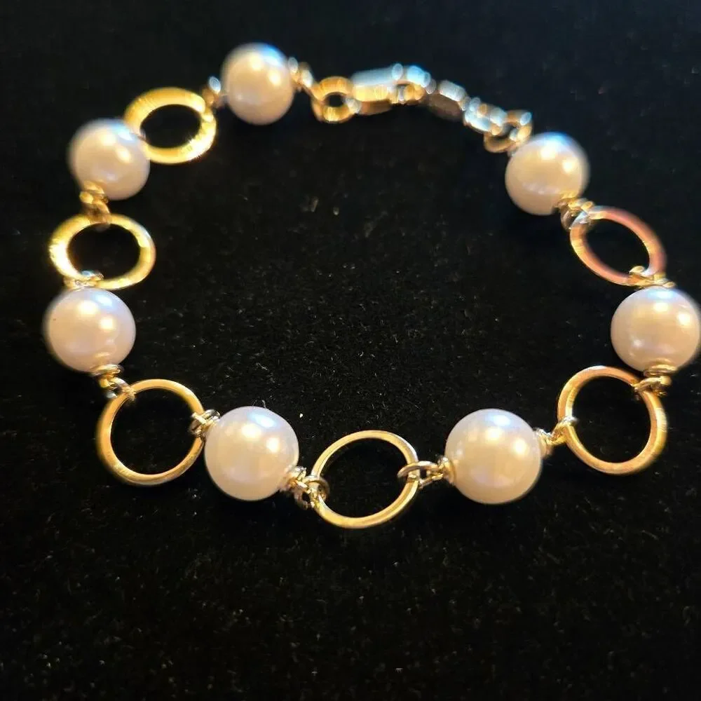 Pearl & 24 KT GB Gold Link Bracelet